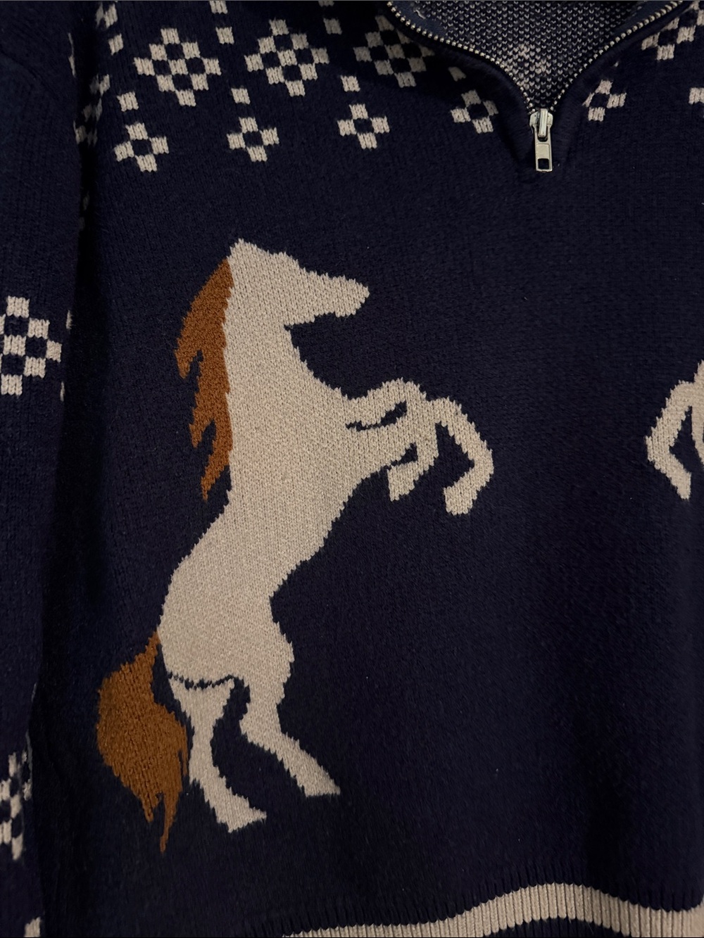 THML Navy Horse Intarsia Half-Zip Cowl Sweater - Picture 3 of 7
